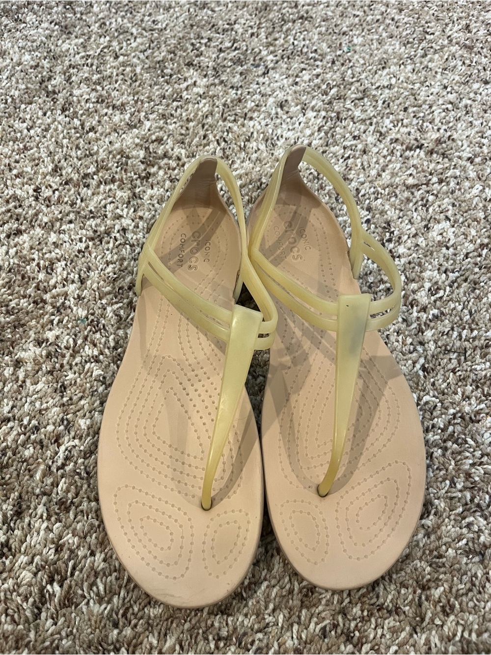 Crocs Women’s Size 9 Isabella Sandal T-Strap Iconic Comfort Jelly Beige Yellow - Picture 2 of 5